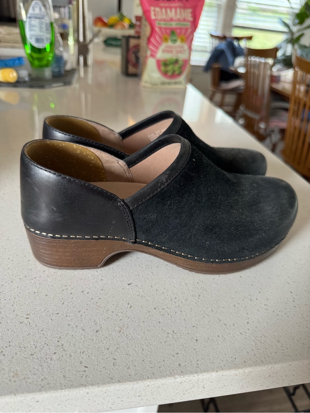 Dansko Black Suede & Leather Slip-On Clogs